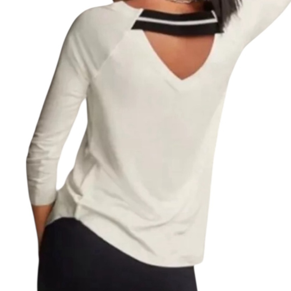 CAbi  White "Center" French Terry T-Shirt with Black Band at Shoulders XS